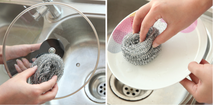 Spugna di pulizia del piatto del filo di acciaio inossidabile, forte spugna della lavastoviglie di assorbimento di acqua